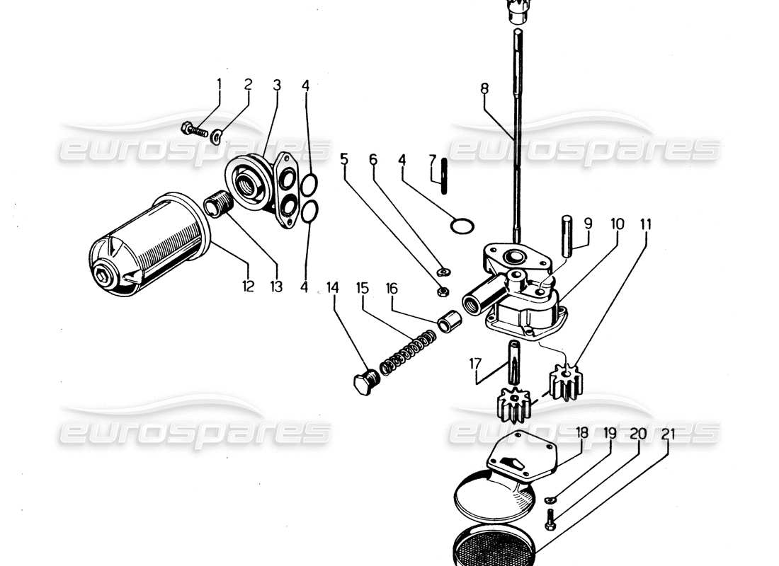 LAMBORGHINI URRACO P250 / P250S ÖLPUMPE ERSATZTEILDIAGRAMM lamborghini urraco p250 / p250s ölpumpe ersatzteildiagramm