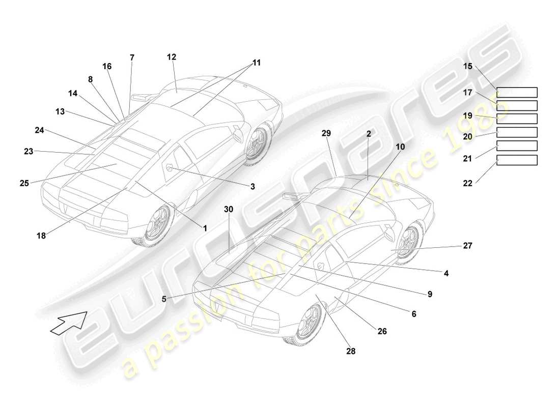 lamborghini lp640 coupe (2008) typenschilder ersatzteil-diagramm