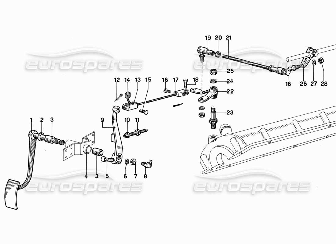 ferrari 365 gt 2+2 (mechanical) teilediagramm des gaspedals