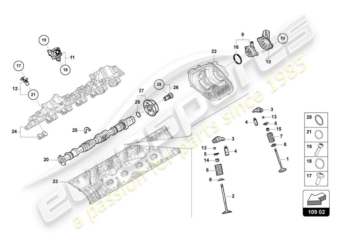 lamborghini urus performante (2023) nockenwelle, ventile ersatzteildiagramm