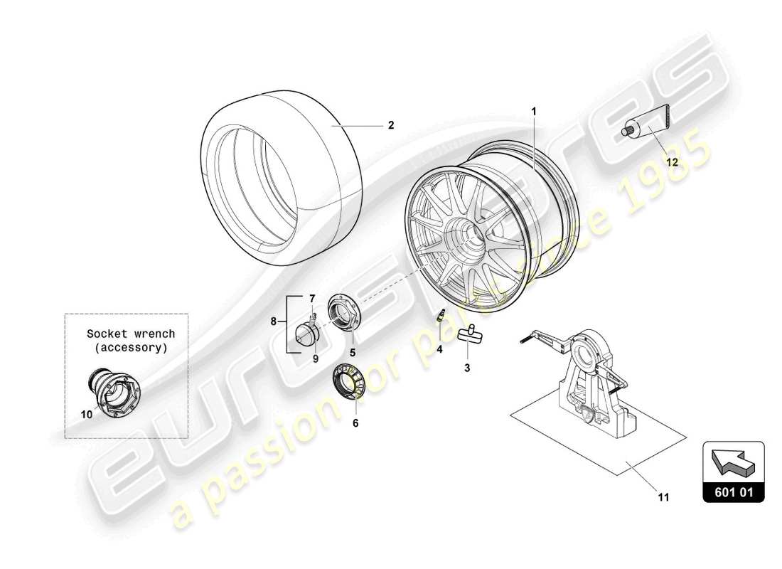 lamborghini super trofeo evo (2018) vorder- und hinterreifen teilediagramm
