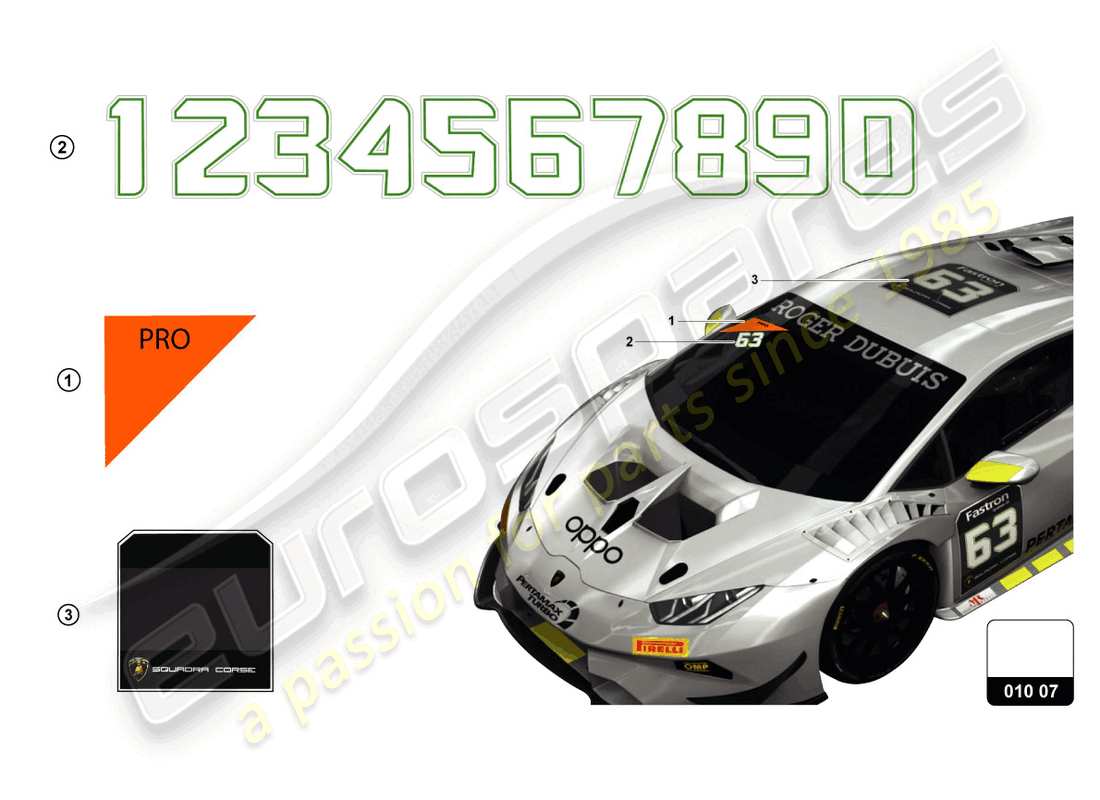 lamborghini super trofeo evo (2018) aufkleber ersatzteil-diagramm