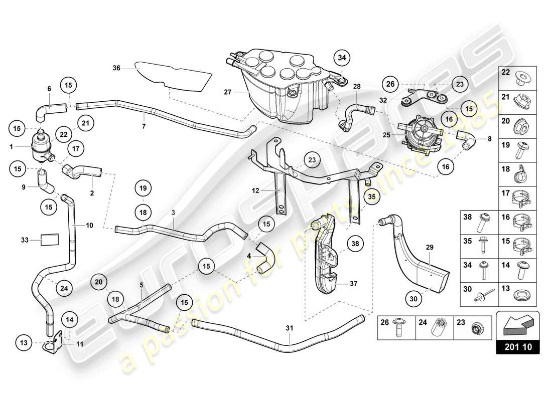 lamborghini ultimae roadster (2022) aktivkohlefiltersystem teilediagramm
