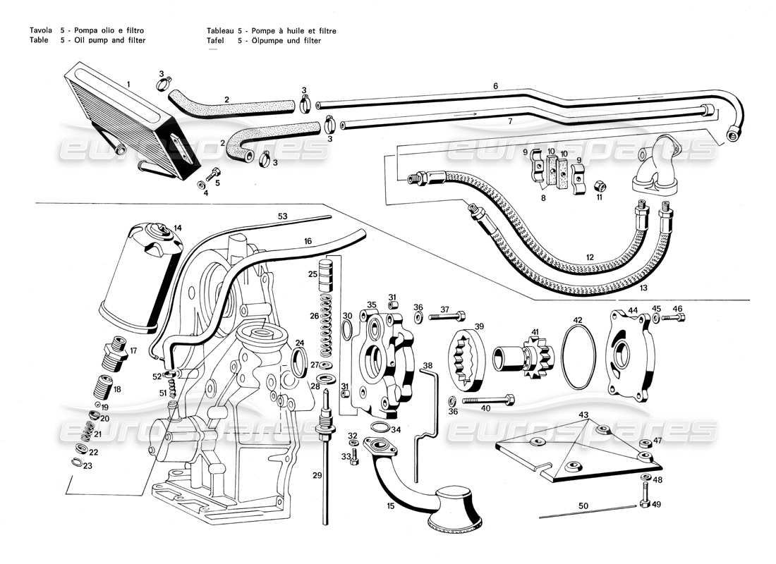 MASERATI MERAK 3.0 TEILEDIAGRAMM FÜR ÖLPUMPE UND FILTER maserati merak 3.0 teilediagramm für ölpumpe und filter