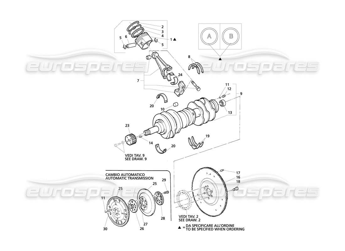 MASERATI QTP V8 EVOLUZIONE TEILEDIAGRAMM FÜR KURBELWELLE, KOLBEN, PLEUEL UND SCHWUNGRAD maserati qtp v8 evoluzione teilediagramm für kurbelwelle, kolben, pleuel und schwungrad