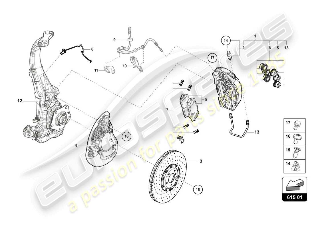 lamborghini urus performante (2023) festsattelbremse vorne ersatzteildiagramm