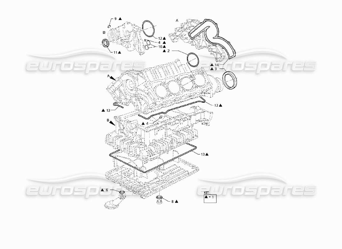 maserati qtp v8 (1998) dichtungen und öldichtungen für die blocküberholung - teilediagramm