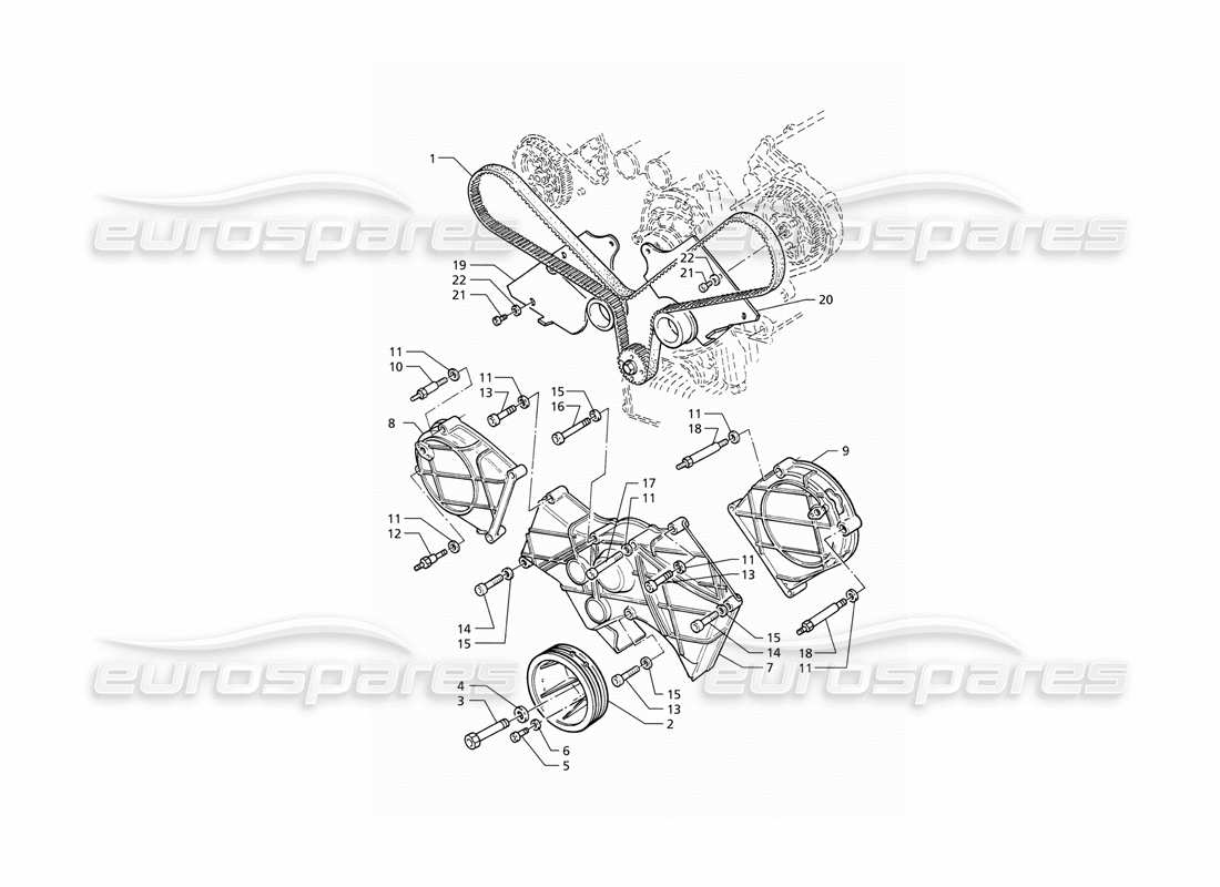 maserati qtp v6 (1996) teilediagramm für zeitsteuerung und abdeckungen