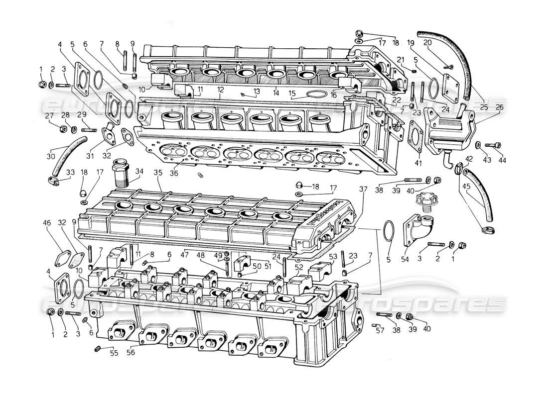 lamborghini countach 5000 qv (1985) zylinderkopf-teilediagramm