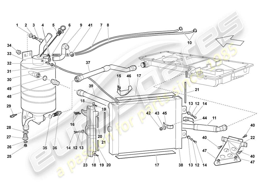 lamborghini lp640 coupe (2007) ölkühler teilediagramm