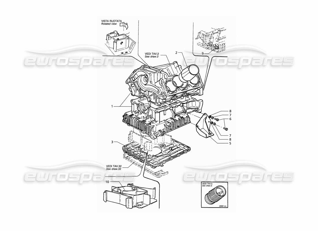maserati qtp v6 (1996) teilediagramm für motorblock und ölwanne