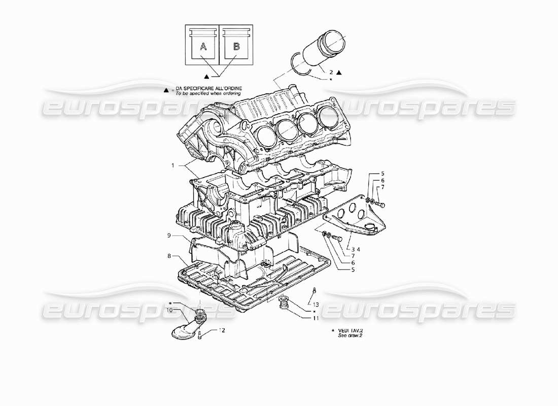 maserati qtp v8 (1998) teilediagramm für motorblock und ölwanne