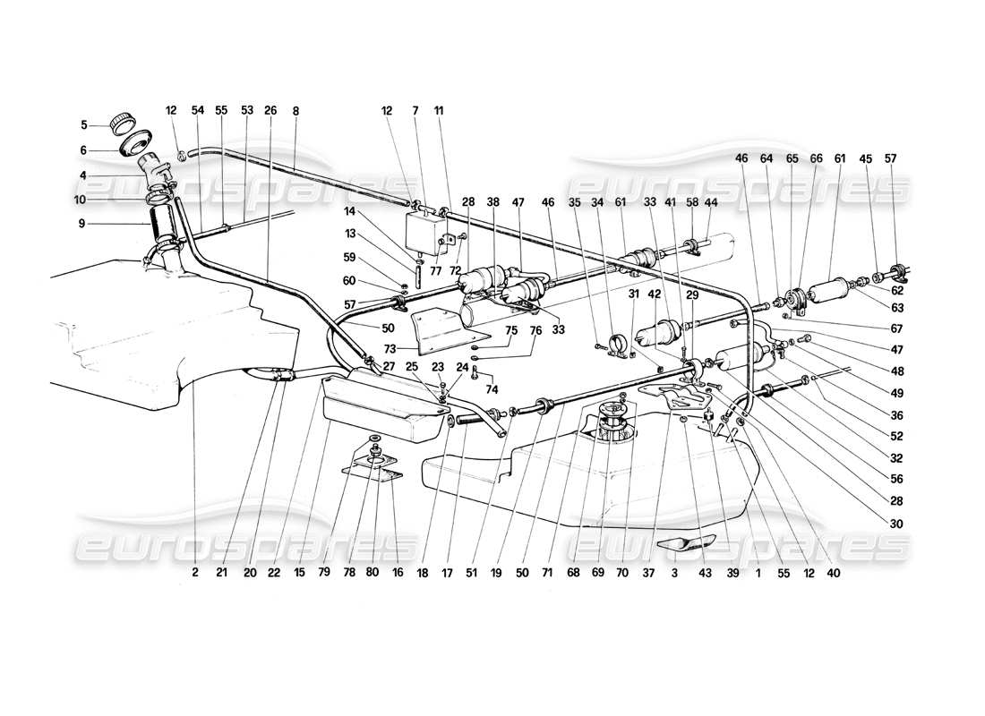 ferrari 400i (1983 mechanical) teilediagramm für kraftstofftanks, pumpen und leitungen