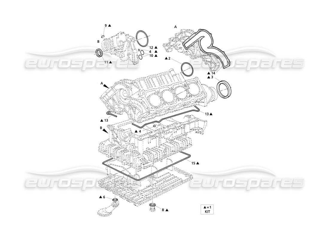 MASERATI QTP V8 EVOLUZIONE DICHTUNGEN UND ÖLDICHTUNGEN FÜR DIE BLOCKÜBERHOLUNG - TEILEDIAGRAMM maserati qtp v8 evoluzione dichtungen und öldichtungen für die blocküberholung - teilediagramm