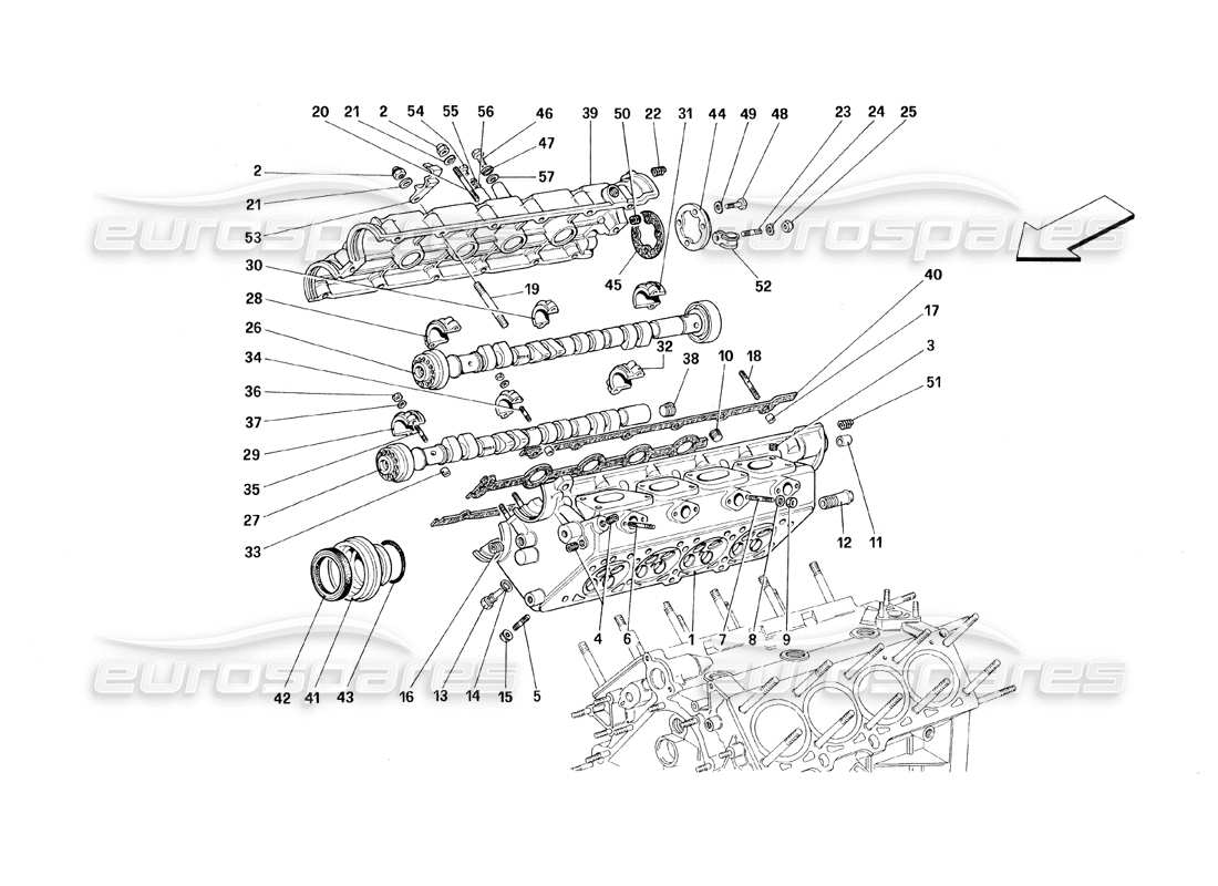ferrari 348 (1993) tb / ts teilediagramm für rechten zylinderkopf