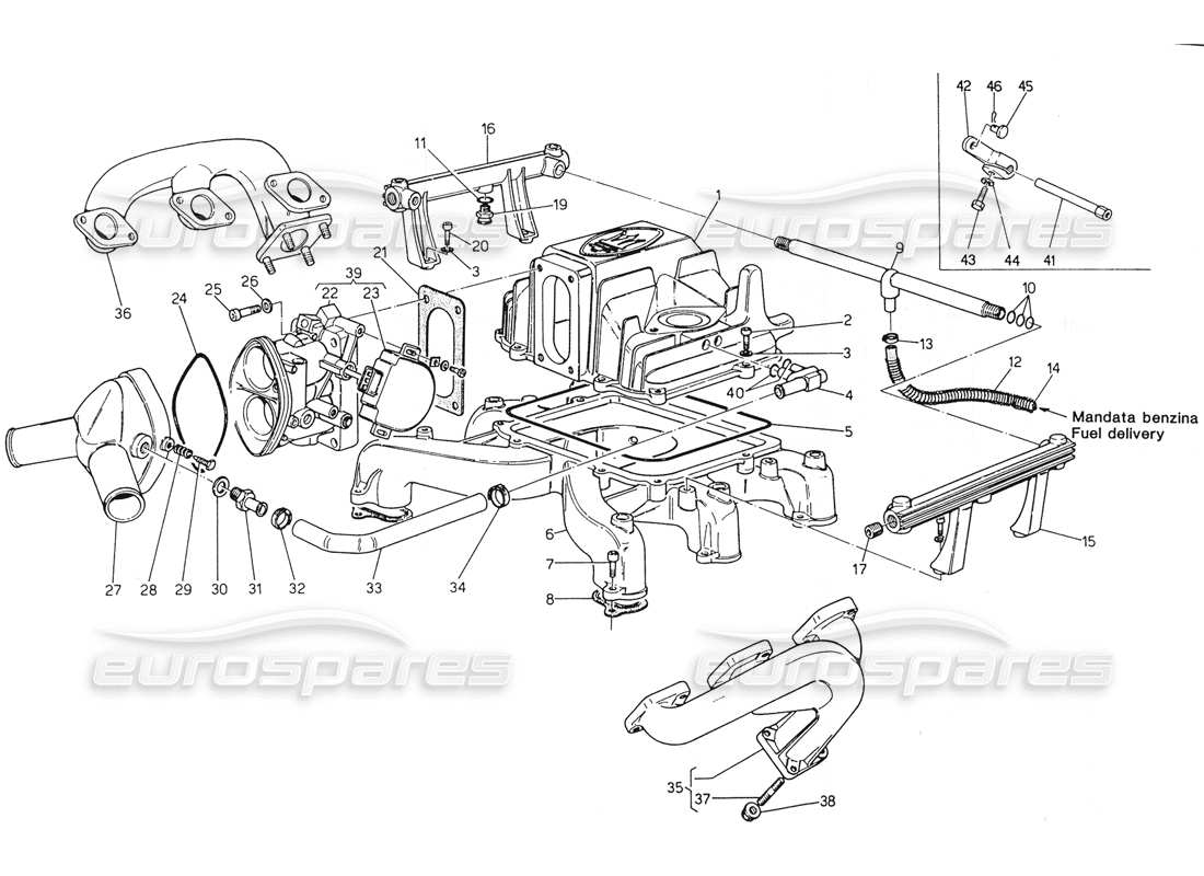 maserati biturbo spider diagramm der drosselklappengehäuseteile im ansaugkrümmer