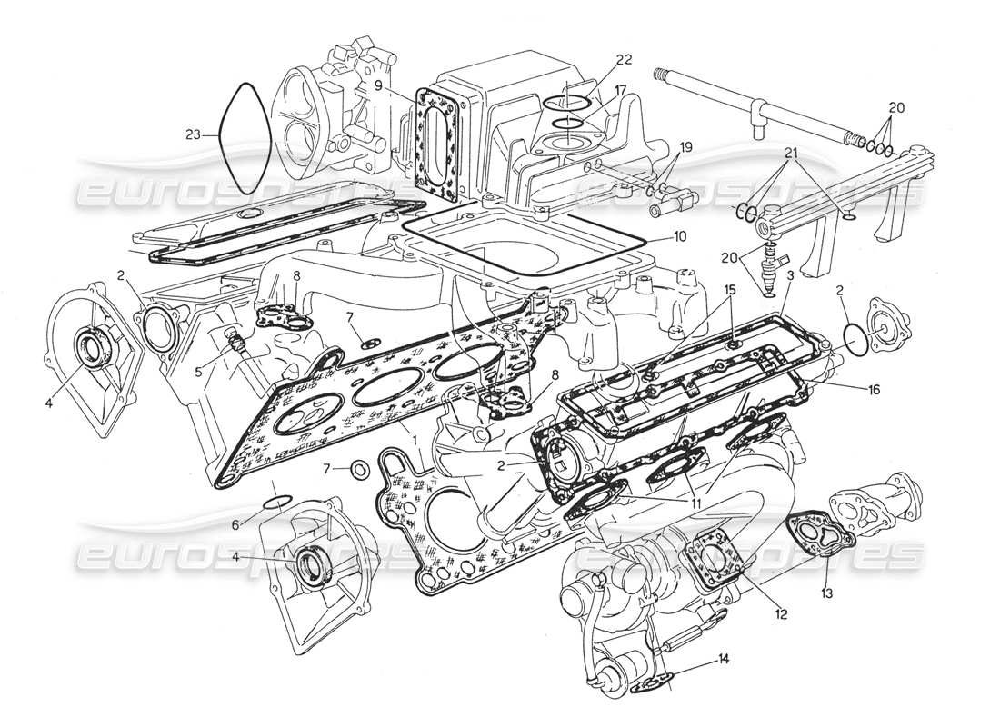maserati biturbo spider teilediagramm für zylinderkopfdichtungen und gummis