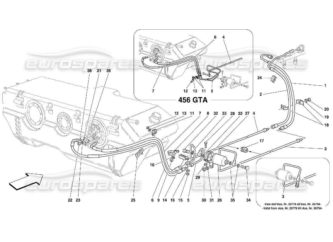 FERRARI 456 GT/GTA TEILEDIAGRAMM DES KRAFTSTOFFVERSORGUNGSSYSTEMS ferrari 456 gt/gta teilediagramm des kraftstoffversorgungssystems