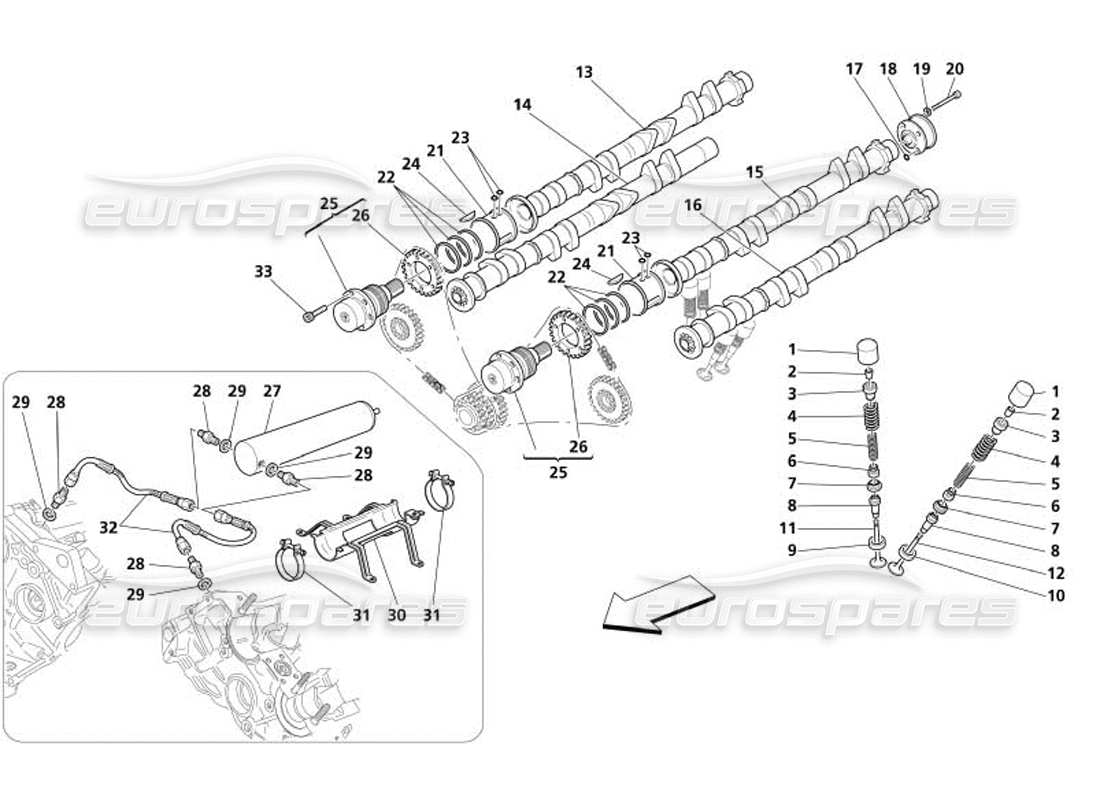 maserati 4200 gransport (2005) timing - stößel-teilediagramm