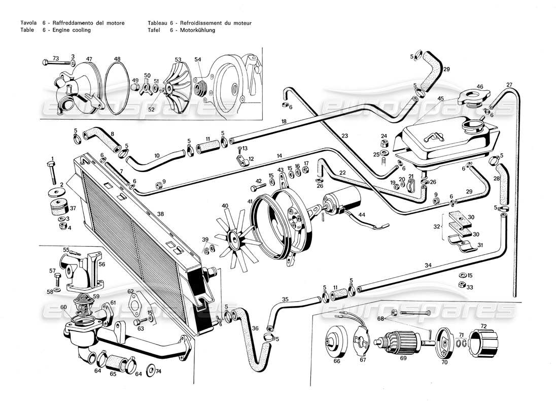 MASERATI MERAK 3.0 TEILEDIAGRAMM MOTORKÜHLUNG maserati merak 3.0 teilediagramm motorkühlung