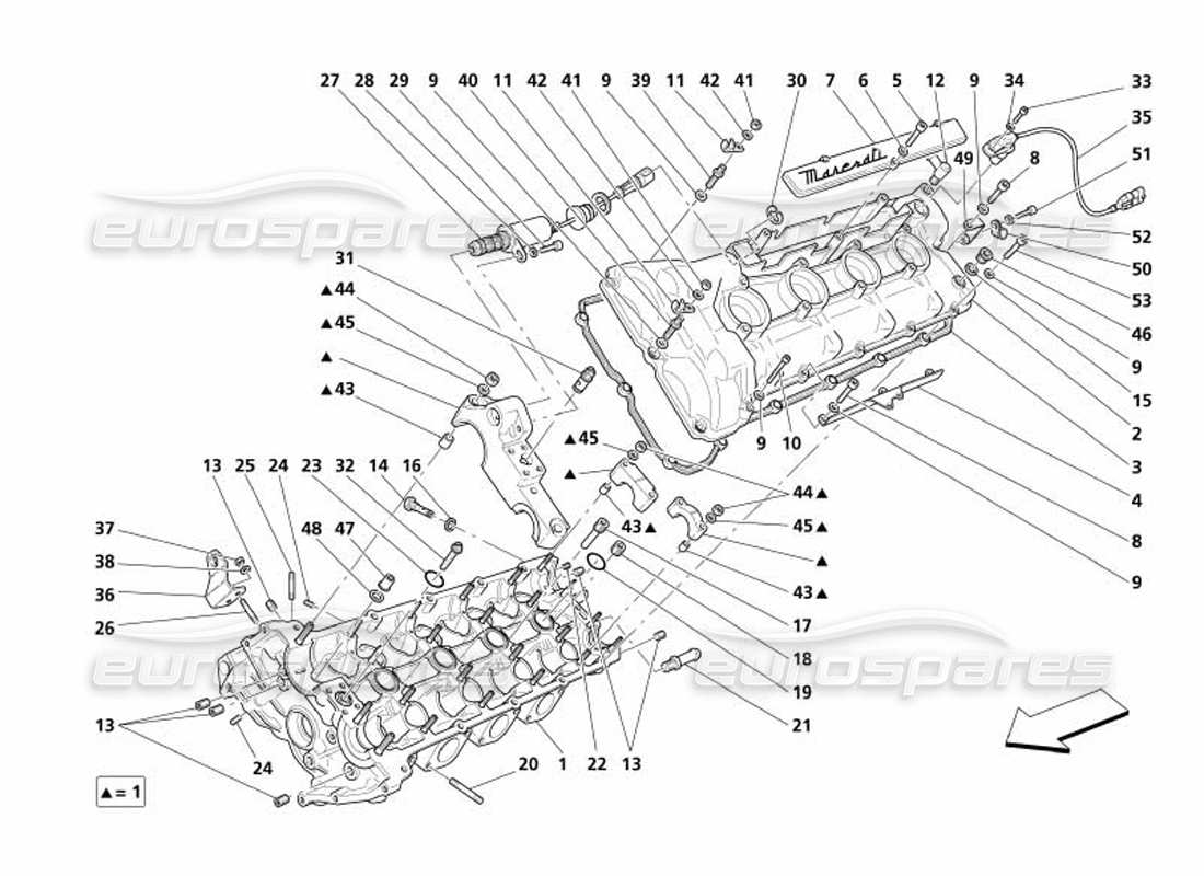 maserati 4200 gransport (2005) teilediagramm für linken zylinderkopf