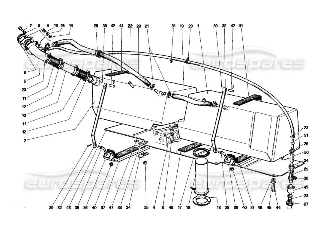 ferrari testarossa (1990) kraftstofftanks (nicht für us - sa und ch88) ersatzteildiagramm