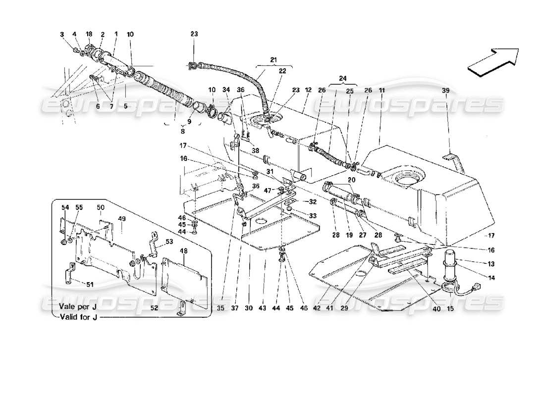 ferrari 512 tr teilediagramm für kraftstofftanks