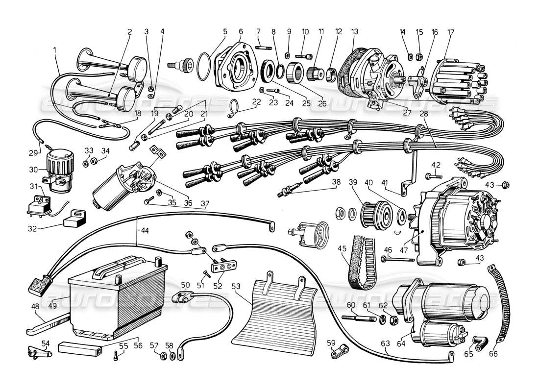 lamborghini countach 5000 qv (1985) teilediagramm des elektrischen systems