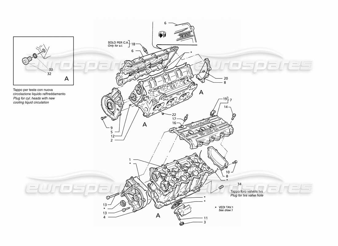 maserati ghibli 2.8 gt (variante) zylinderkopf-teilediagramm