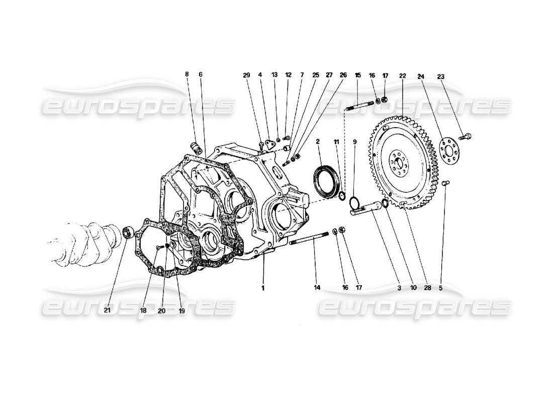 ferrari 308 quattrovalvole (1985) schwungrad und kupplungsgehäuse-distanzstück teilediagramm