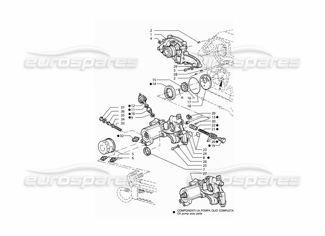 maserati ghibli 2.8 gt (variante) teilediagramm für ölpumpe und wasserpumpe