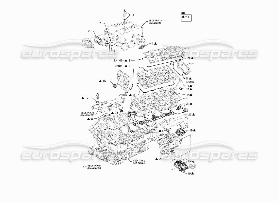 maserati qtp v8 (1998) diagramm für dichtungen und dichtungsringe für zylinderkopf-überholungen