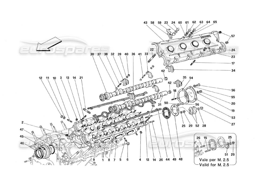 ferrari 348 (1993) tb / ts teilediagramm für linken zylinderkopf