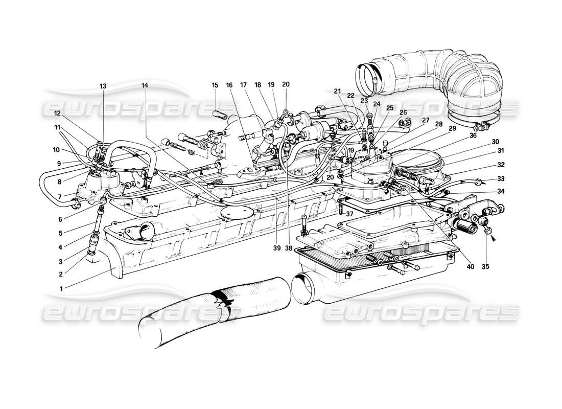 ferrari 400i (1983 mechanical) kraftstoffeinspritzsystem - kraftstoffverteiler, leitungen - teilediagramm