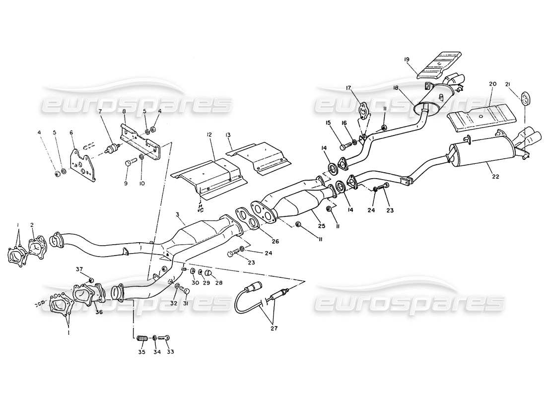 maserati ghibli 2.8 (non abs) teilediagramm für katalysiertes abgassystem (2000cc)