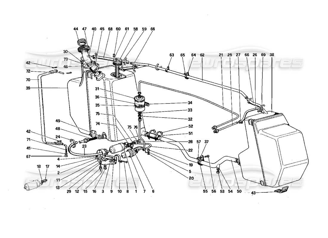 ferrari 308 quattrovalvole (1985) teilediagramm für kraftstoffpumpe und -leitungen
