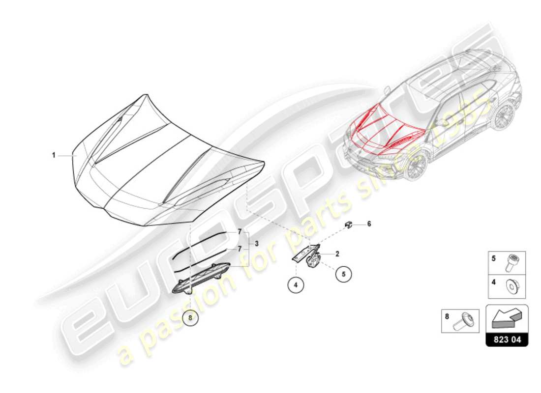 lamborghini urus s (2024) bonnet-ersatzteildiagramm