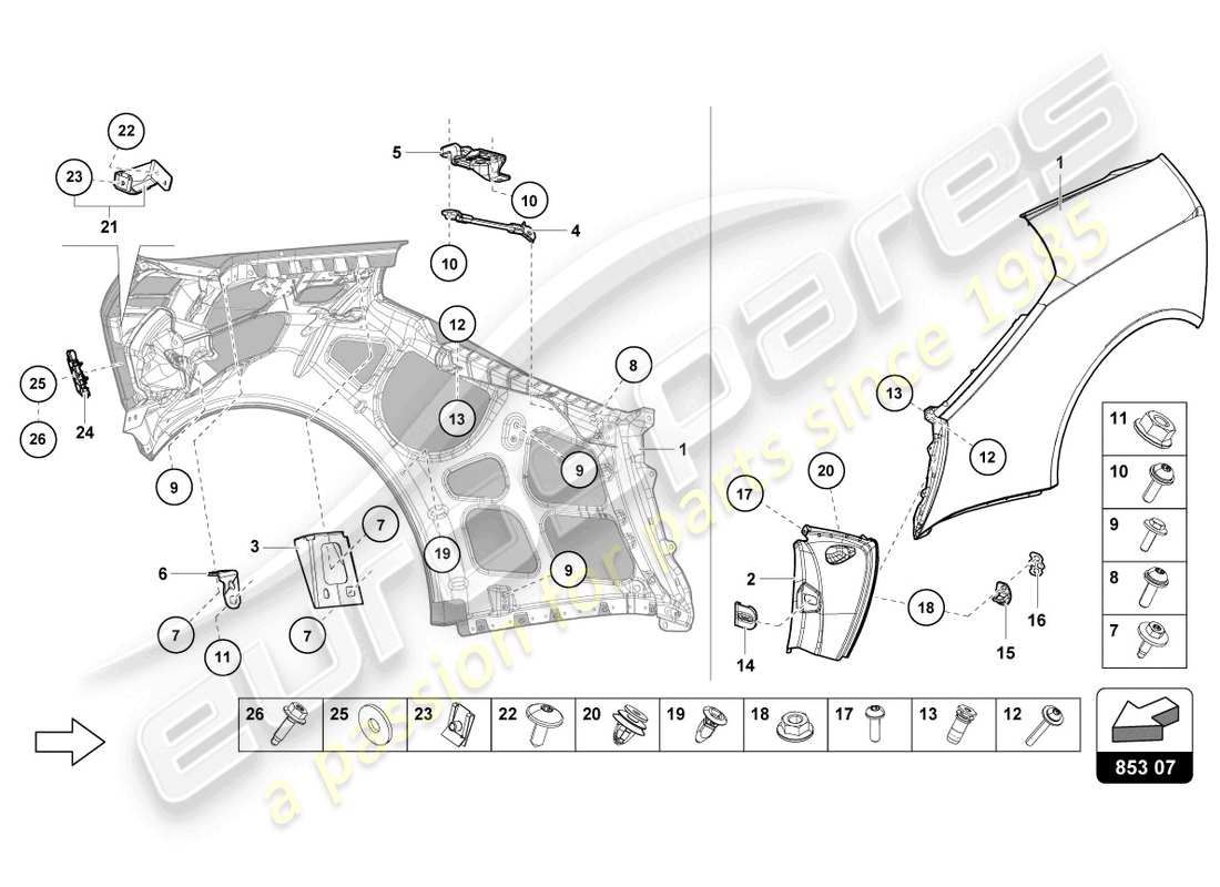 lamborghini evo spyder (2024) wing protector ersatzteildiagramm