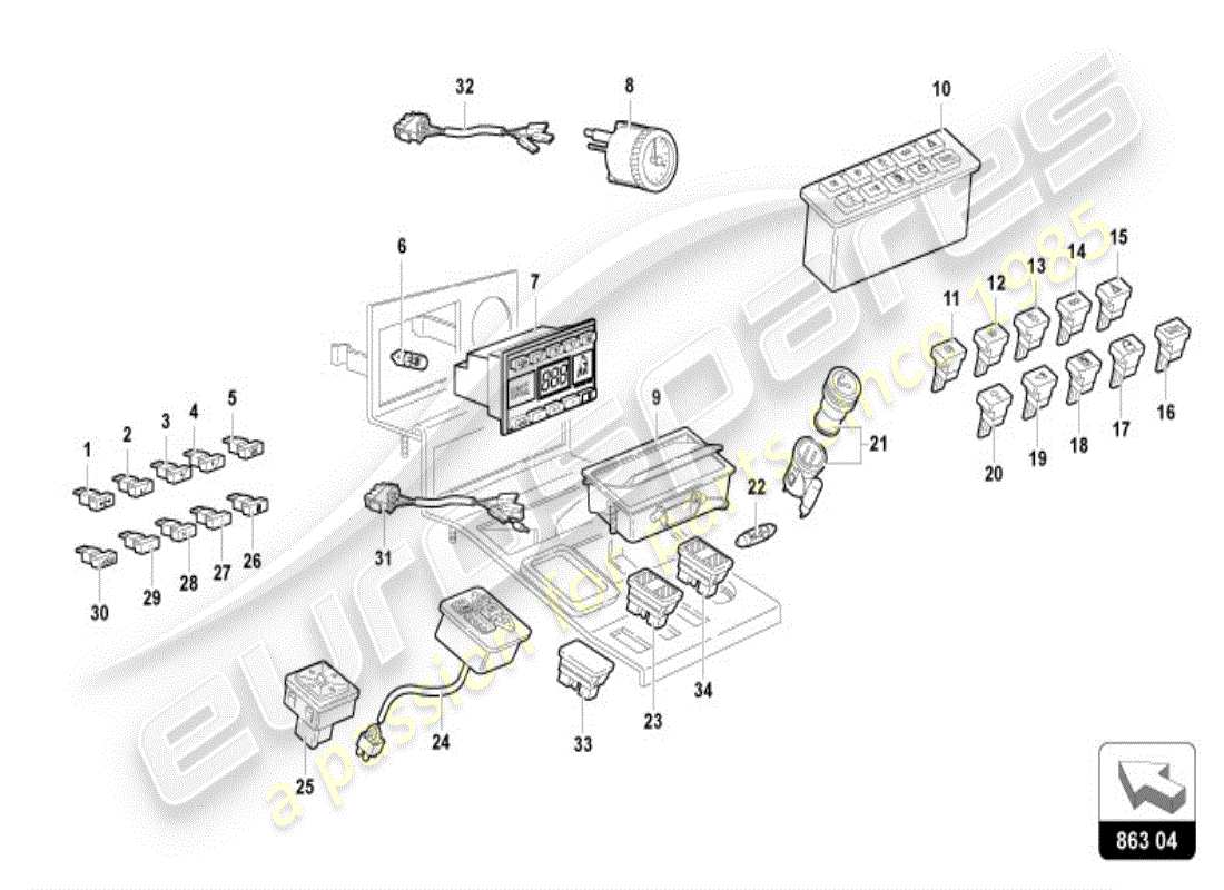 lamborghini diablo vt (1996) tunnel-ersatzteildiagramm
