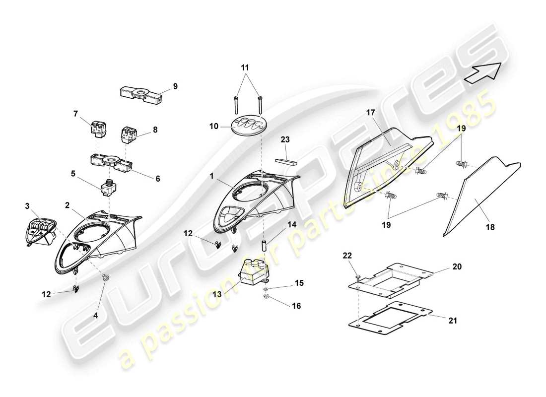 lamborghini lp570-4 sl (2011) installationssatz für mittelkonsole ersatzteildiagramm