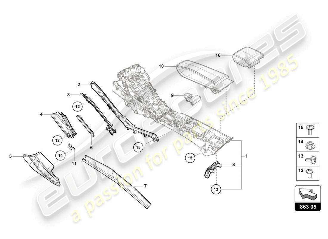 lamborghini evo spyder (2024) tunnel trim ersatzteildiagramm