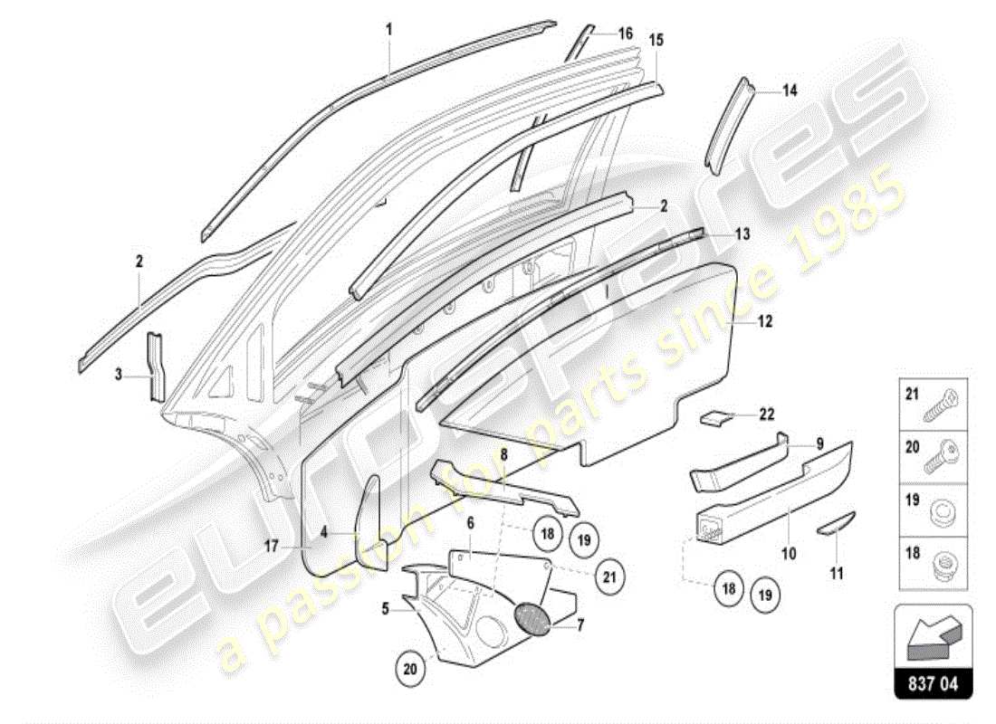 lamborghini diablo vt (1995) fahrer- und beifahrertür teilediagramm