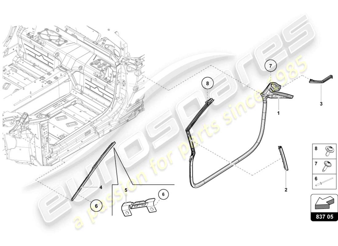 lamborghini evo spyder (2021) dichtungen vordertüren ersatzteildiagramm
