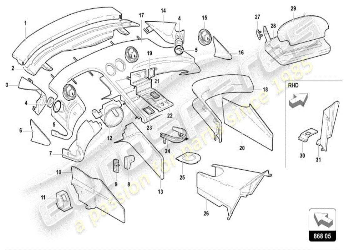 lamborghini diablo vt (1996) innendekor teilediagramm