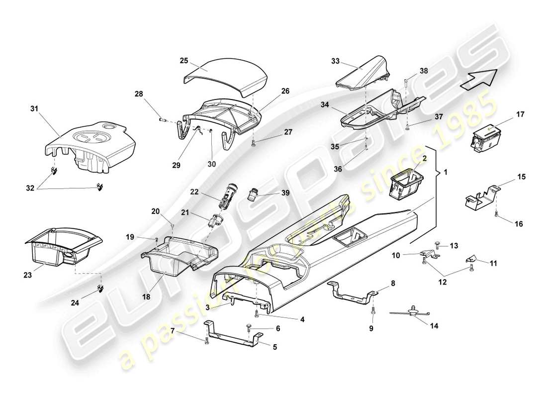 lamborghini lp570-4 spyder performante (2014) mittelkonsole ersatzteildiagramm