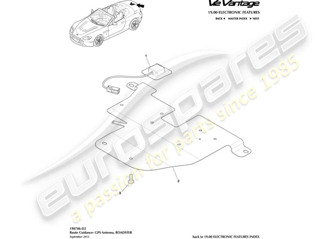aston martin v12 vantage (2012) gps-antenne, roadster-teilediagramm