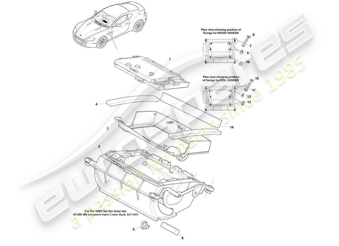 aston martin v8 vantage (2005) navigationsanzeige, 12my teilediagramm