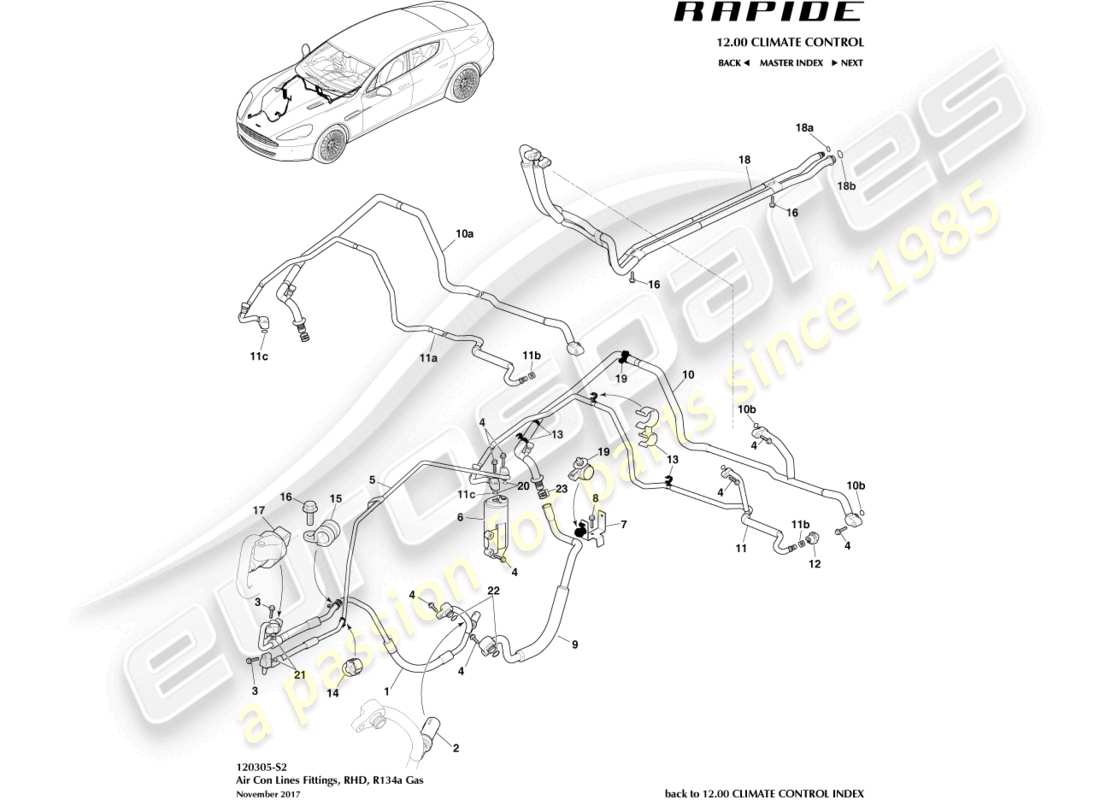 aston martin rapide (2011) klimaanlagenleitungen, r134a, rhd-ersatzteildiagramm