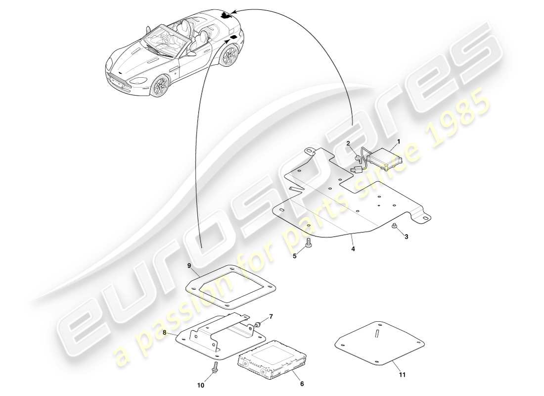 aston martin v8 vantage (2005) sdars-antenne, roadster-teilediagramm