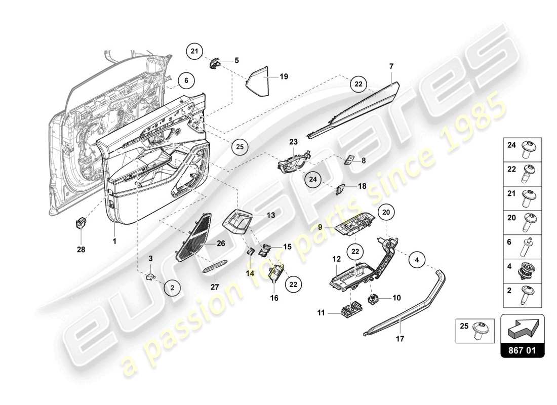 lamborghini urus performante (2024) türplatte vorne teilediagramm